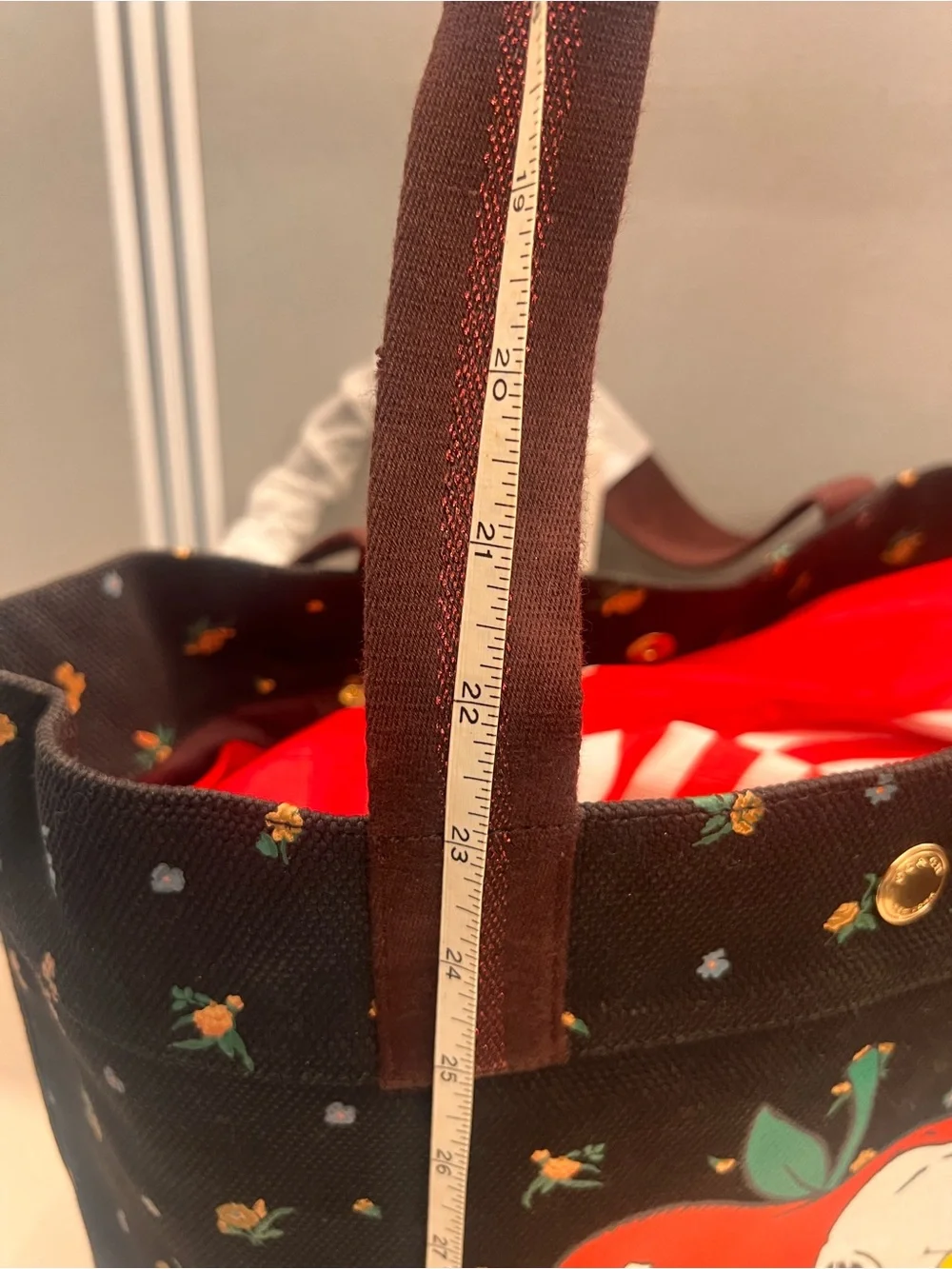 Coach Black Canvas Tote with Red Apple Snoopy Graphic